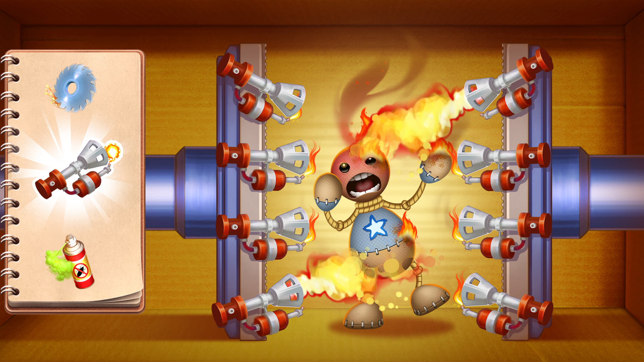Kick the Buddy oyunundan bir ekran görüntüsü: Buddy'ye tokat atılırken.